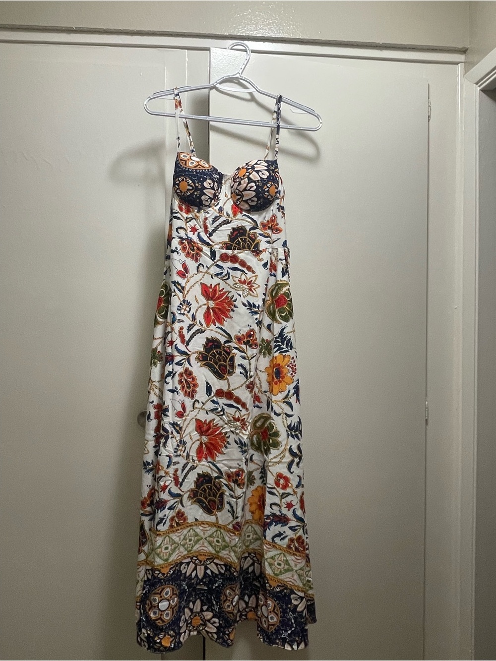 White Maxi Dress with Multicolor Floral Motif - Picture 4 of 8